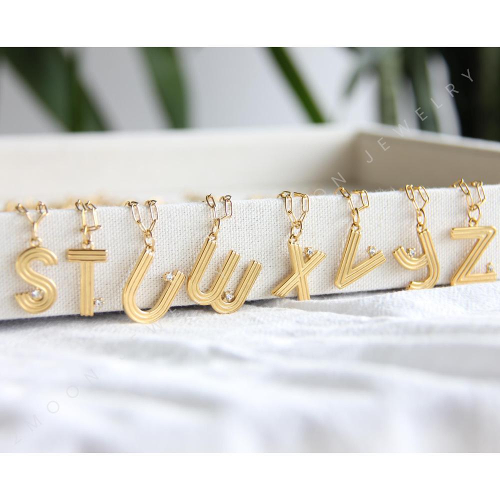 18k Gold custom initial letter necklace with mini star cubic zirconia