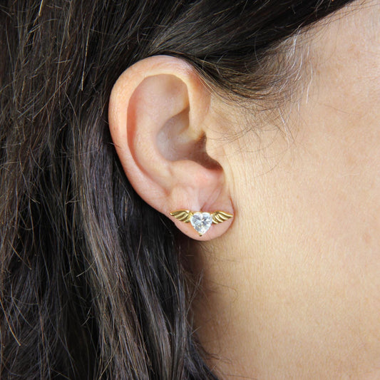 Angel wing heart stud 18K gold plated earrings , featuring a delicate and symbolic design. Dainty and lightweight earrings, perfect for everyday wear or special occasions. Guardian angel-inspired jewelry, a meaningful gift for her. Mom Gifts Ideas