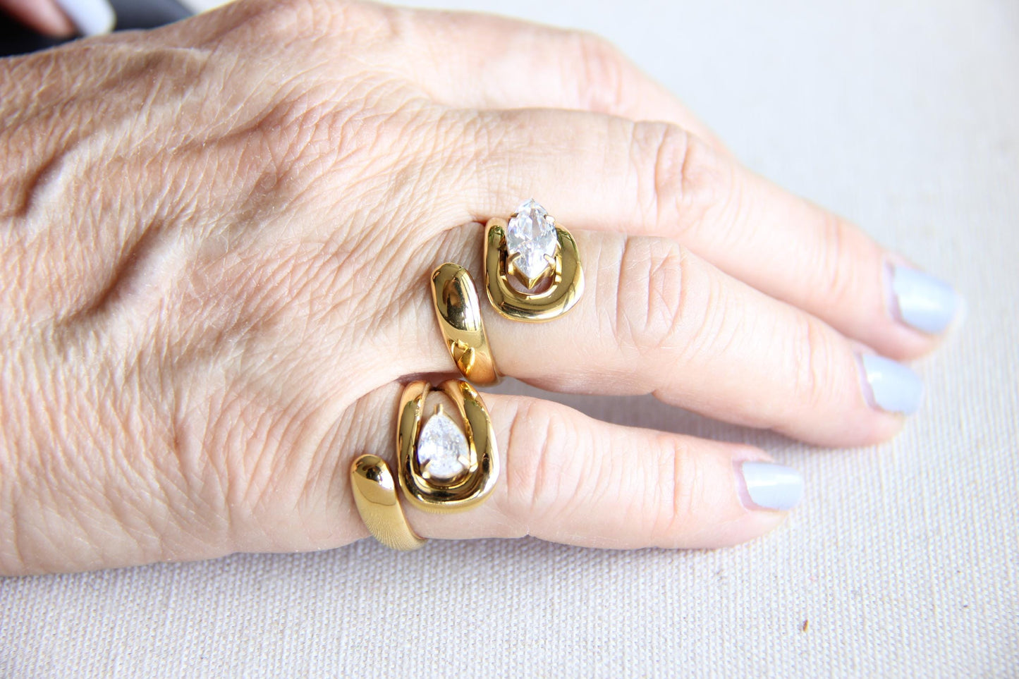 Statement gold zircon ring, perfect for stacking or wearing solo. Minimalist design with sparkling zircon on stainless steel band, ideal for everyday wear or gifting. Unique gift for friend, mom or loved ones.