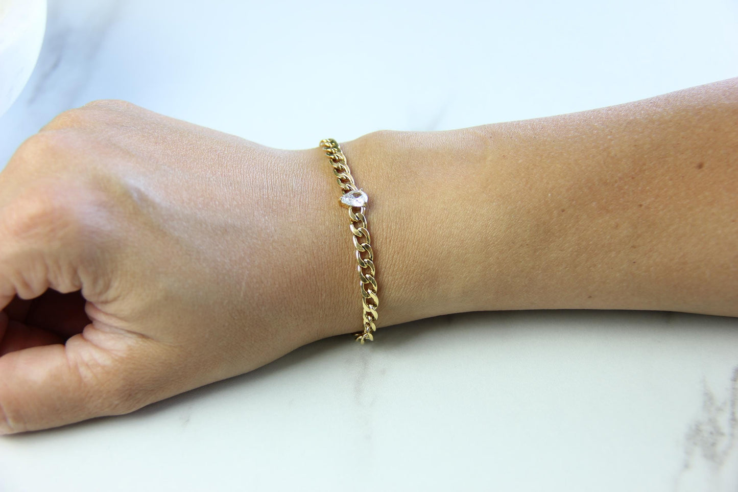 Cuban Chain Zirconia Bracelet, Waterproof Gold Shiny Bracelet for Women, Handmade Minimal Zirconia Bracelets, Unique Mother Day Gift for Her