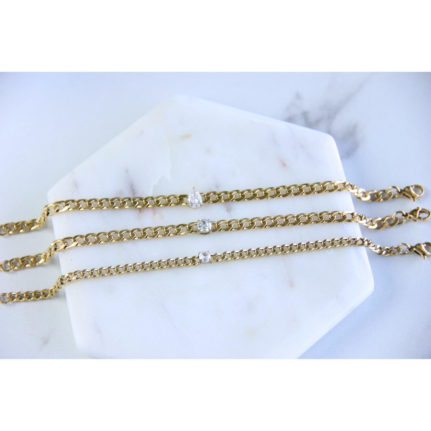 Cuban Chain Zirconia Bracelet, Waterproof Gold Shiny Bracelet for Women, Handmade Minimal Zirconia Bracelets, Unique Mother Day Gift for Her