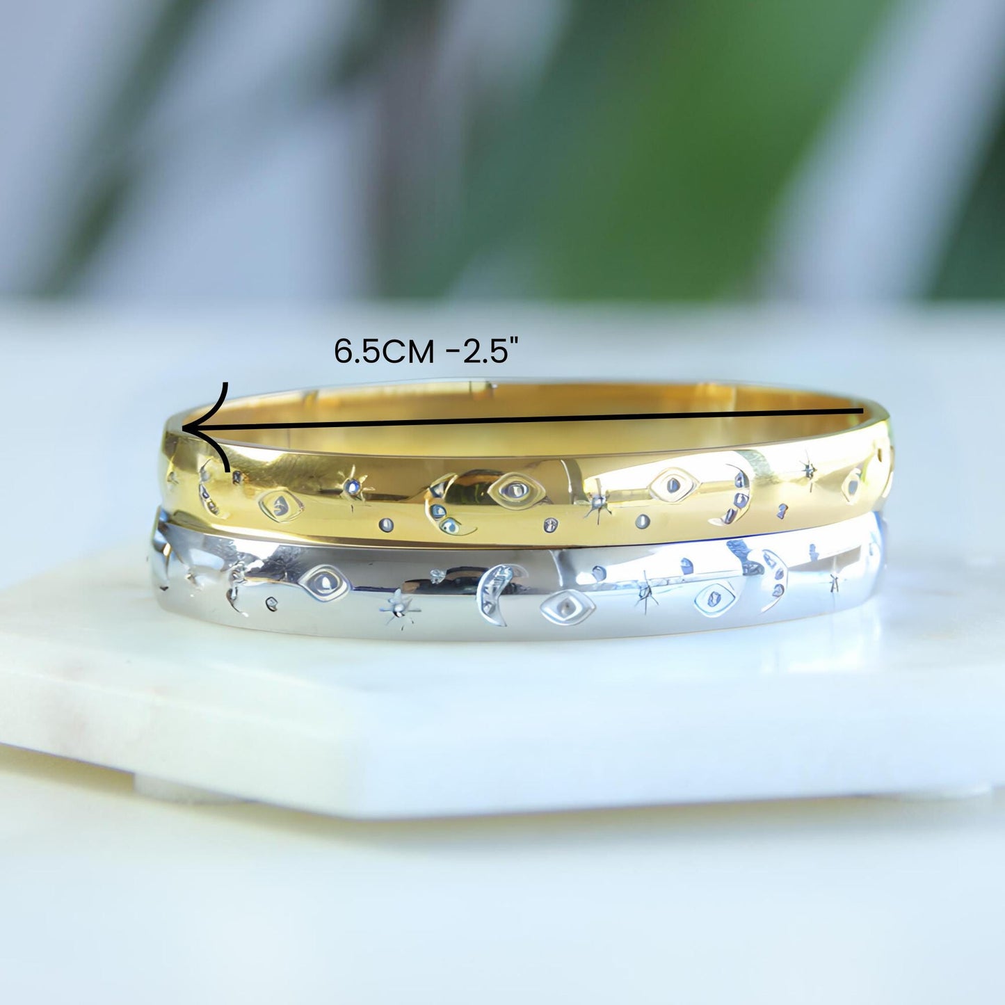 18K Gold Cuff Bracelet Celestial Open Bangle Stacking Gold Bracelet Waterproof Cuff Bracelet Unique Jewelry Bracelet Gift for Mom