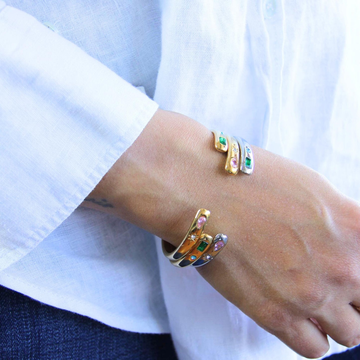 18K Gold Cuff Bracelet Celestial Open Bangle Stacking Gold Bracelet Waterproof Cuff Bracelet Unique Jewelry Bracelet Gift for Mother's Day