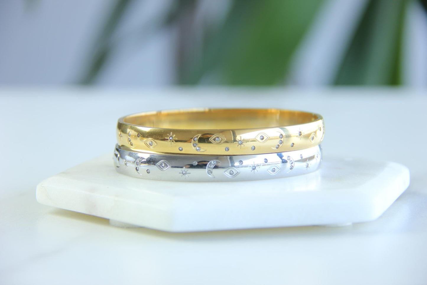 18K Gold Cuff Bracelet Celestial Open Bangle Stacking Gold Bracelet Waterproof Cuff Bracelet Unique Jewelry Bracelet Gift for Mom