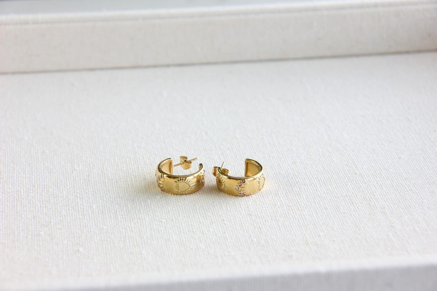 Celestial Gold Stud Hoops, Star Moon Hoop Earrings, Dainty Tiny Hoops for Women, Minimal Jewelry Gift for Friend, Unique Mother's Day Gifts