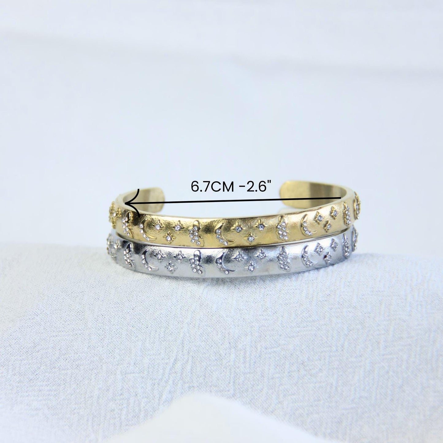 18K Gold Cuff Bracelet Celestial Open Bangle Stacking Gold Bracelet Waterproof Cuff Bracelet Unique Jewelry Bracelet Gift for Mom