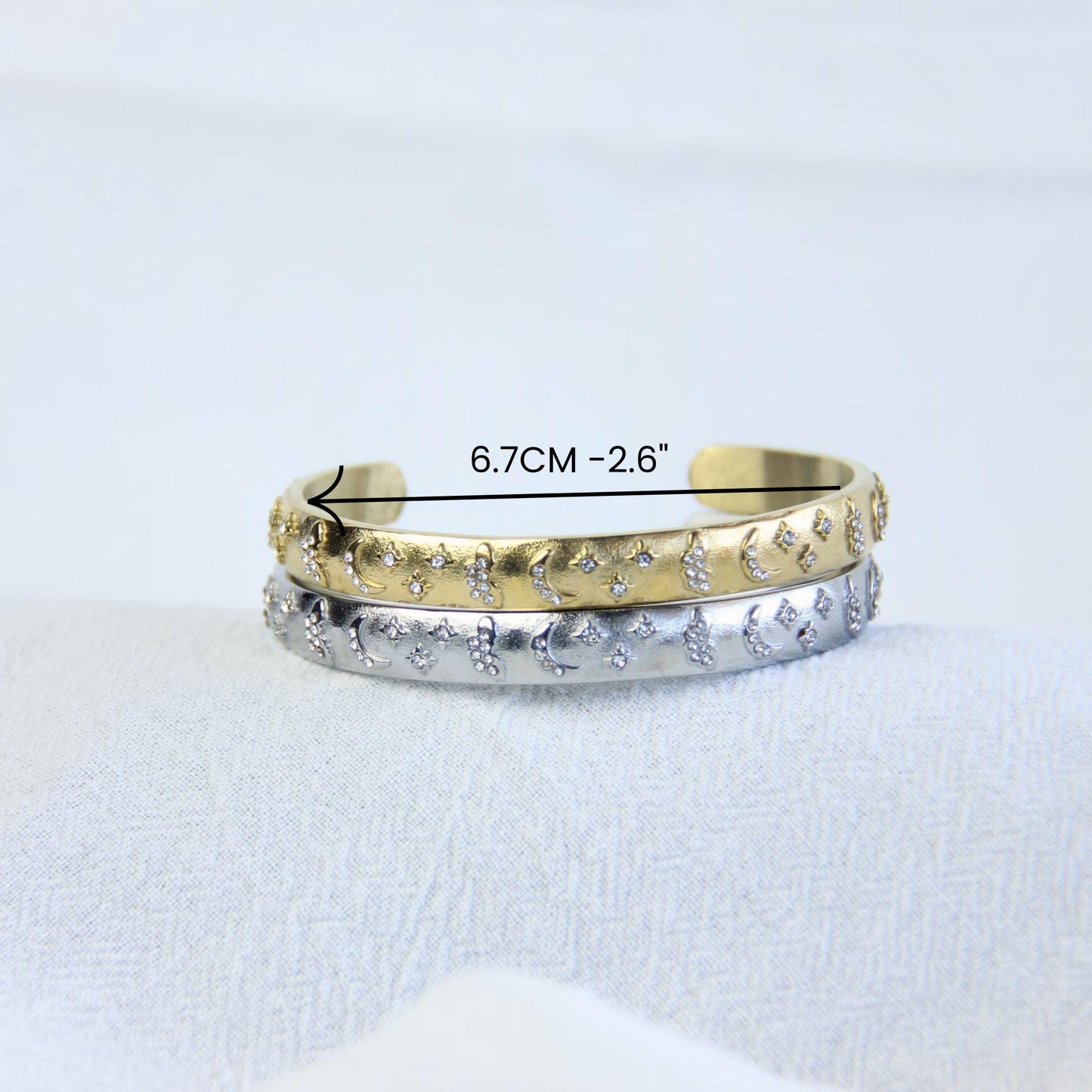18K Gold Cuff Bracelet Celestial Open Bangle Stacking Gold Bracelet Waterproof Cuff Bracelet Unique Jewelry Bracelet Gift for Mom