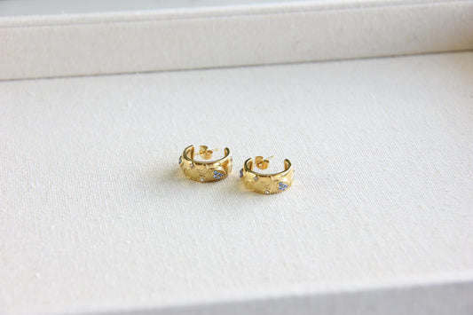 Celestial Gold Stud Hoops, Star Moon Hoop Earrings, Dainty Tiny Hoops for Women, Minimal Jewelry Gift for Friend, Unique Mother's Day Gifts