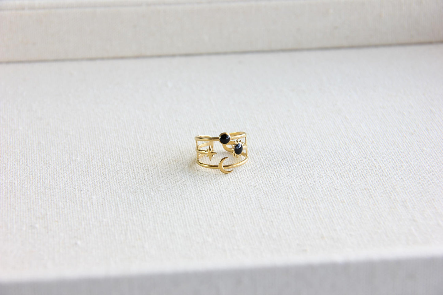 Sun Moon Star Ring 18K Gold Celestial Enamel Ring Adjustable Sun and Moons Rings Statement Rings for Women Waterproof Handmade Jewelry Gifts