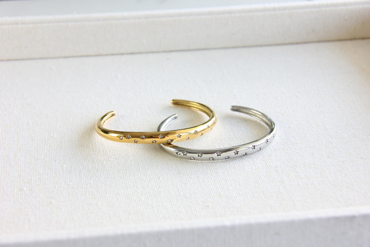 18K Gold Cuff Bracelet Celestial Open Bangle Stacking Gold Bracelet Waterproof Cuff Bracelet Unique Jewelry Bracelet Gift for Mom