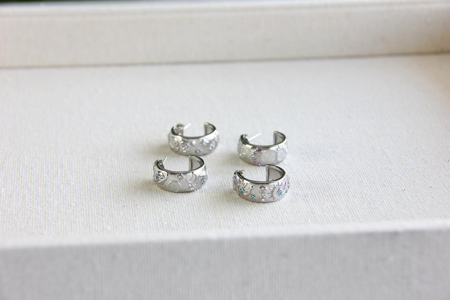 Celestial Gold Stud Hoops, Star Moon Hoop Earrings, Dainty Tiny Hoops for Women, Love Heart Minimal Friend Gift, Unique Mother's Day Gifts