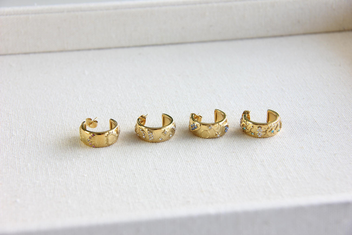Celestial Gold Stud Hoops, Star Moon Hoop Earrings, Dainty Tiny Hoops for Women, Minimal Jewelry Gift for Friend, Unique Mother's Day Gifts