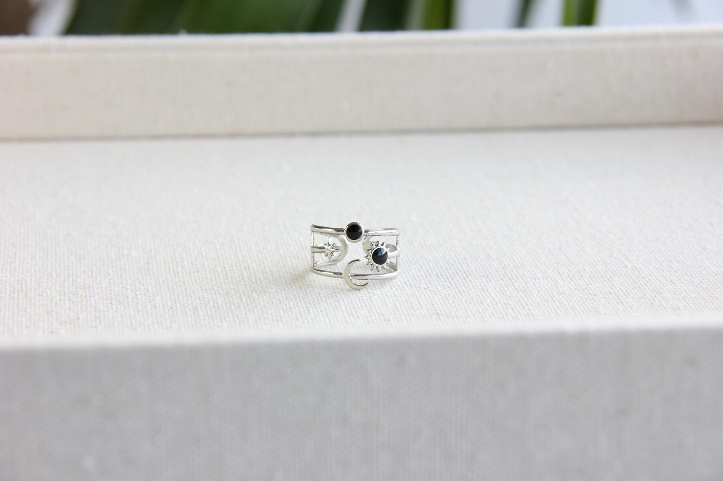 Sun Moon Star Ring 18K Gold Celestial Enamel Ring Adjustable Sun and Moons Rings Statement Rings for Women Waterproof Handmade Jewelry Gifts
