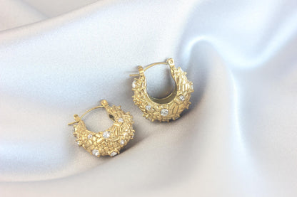 Crystal Basket Hoop Earrings,18K Gold Hoops Cubic Zirconia,Waterproof Statement Earrings for Her, Handmade Gold Jewelry Unique Gift for Mom
