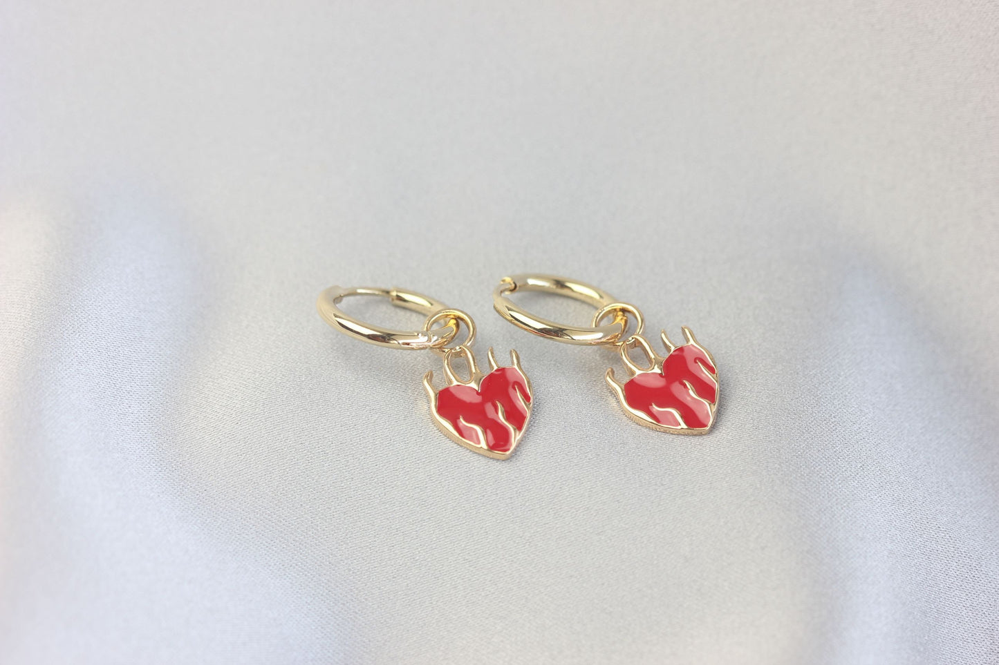 Gold Heart Earrings, Heart Earrings,Gold Huggie Earring,Gold Flame Earrings,Birthday Gift for Her,Gold Earring for Women,Gift for Mother Day