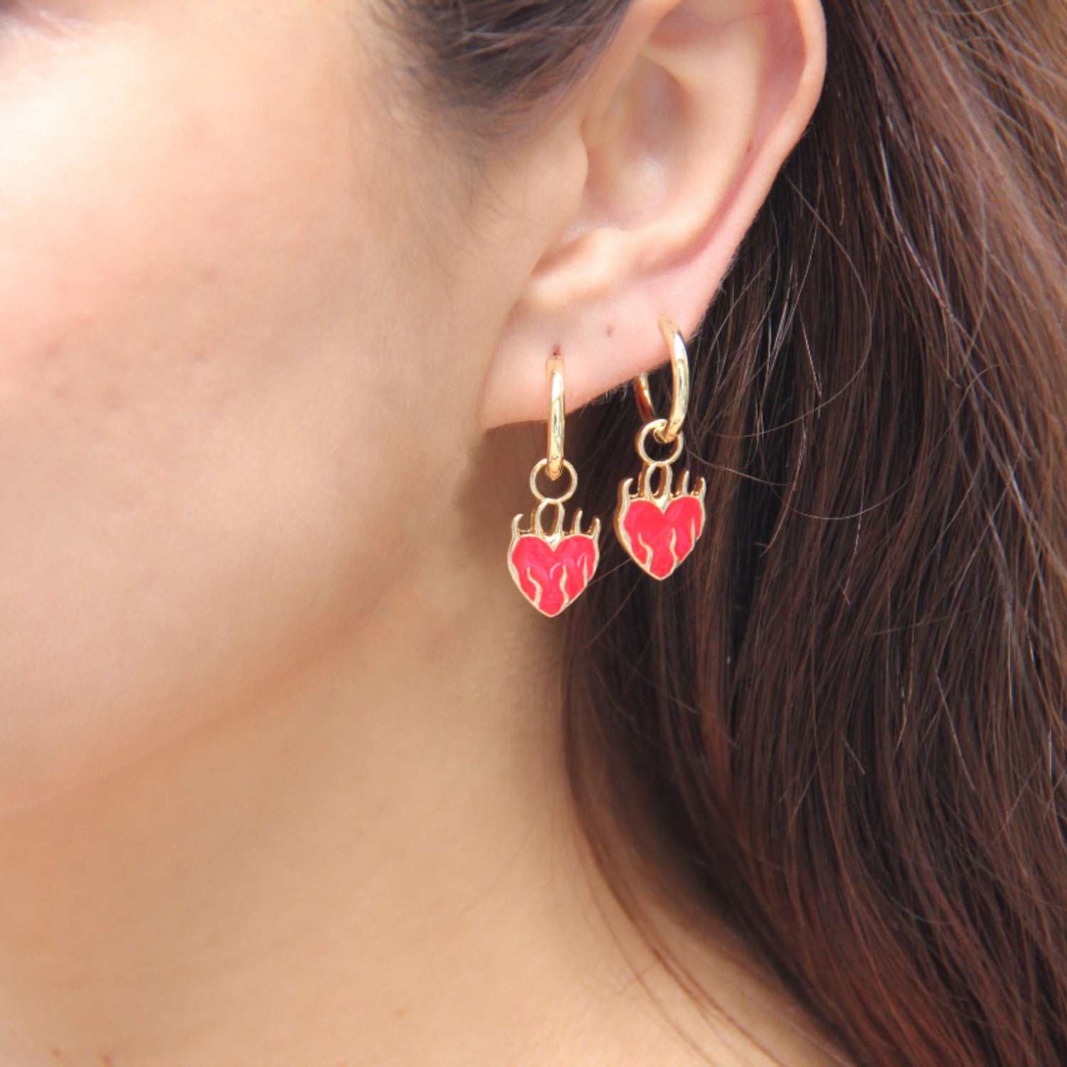 Gold Heart Earrings, Heart Earrings,Gold Huggie Earring,Gold Flame Earrings,Birthday Gift for Her,Gold Earring for Women,Gift for Mother Day