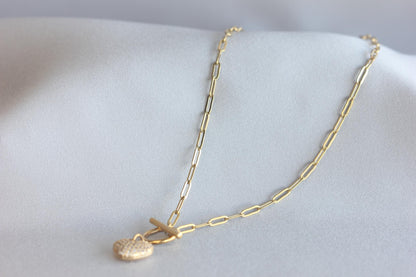 Link Chain Drop Heart Necklace reflects the beautiful harmony between one of the most popular chain type Link Chain and Cubic zirconia beaded shiny heart charm. Perfect gift for your her or for yourself!