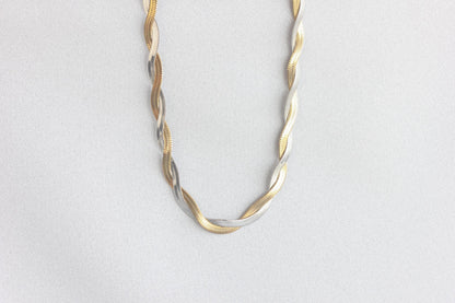 Unique Duo Color Braided Herringbone Twist Gold Chain Necklace that reflects both minimalist and statement textures. Perfect gift for friend, mom, or loved ones. Handmade unique jewelry gift ideas for her.