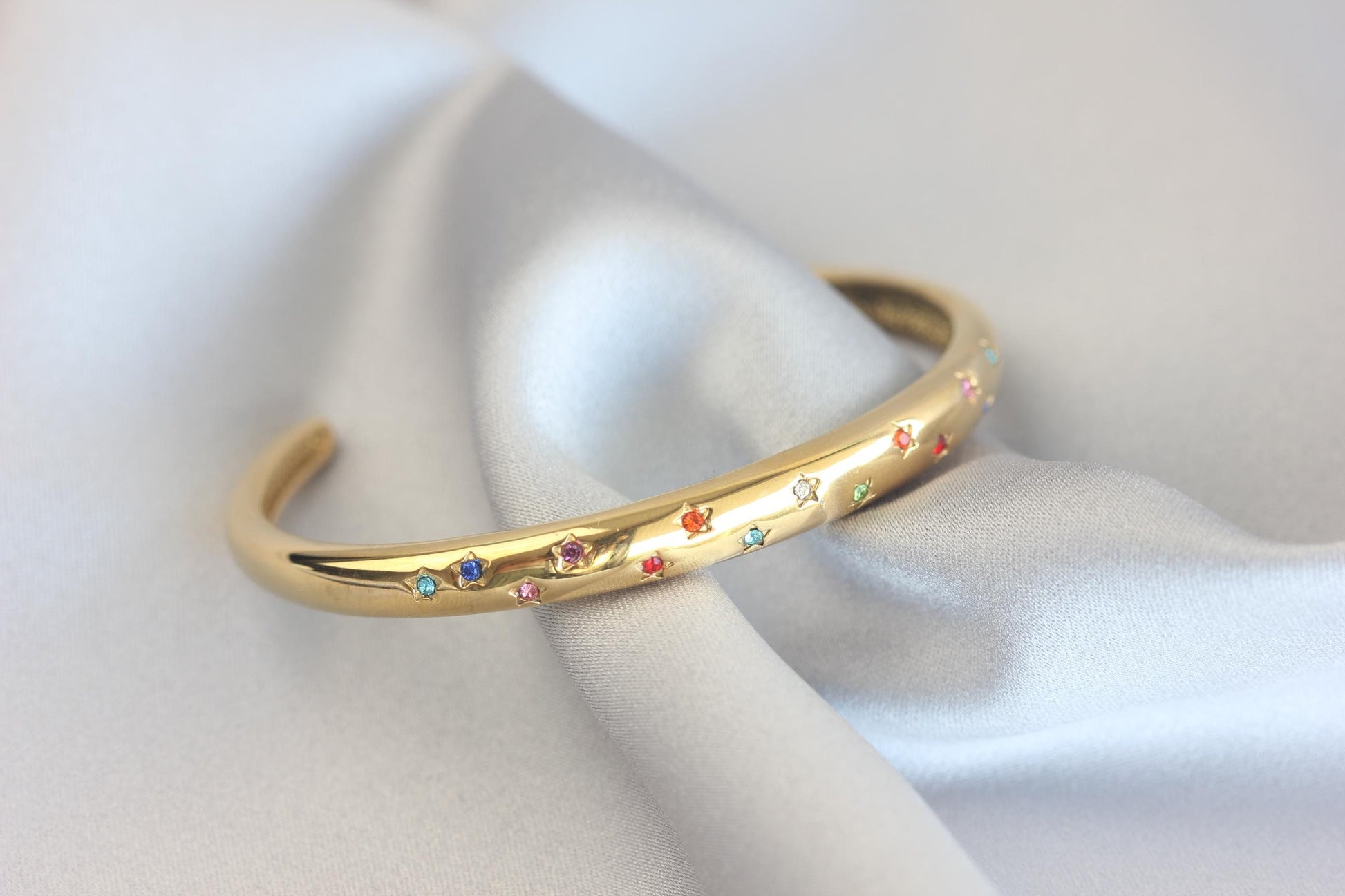 18K Gold Cuff Bracelet Celestial Open Bangle Stacking Gold Bracelet Waterproof Cuff Bracelet Unique Jewelry Bracelet Gift for Mom