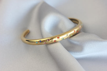 18K Gold Cuff Bracelet Celestial Open Bangle Stacking Gold Bracelet Waterproof Cuff Bracelet Unique Jewelry Bracelet Gift for Mom