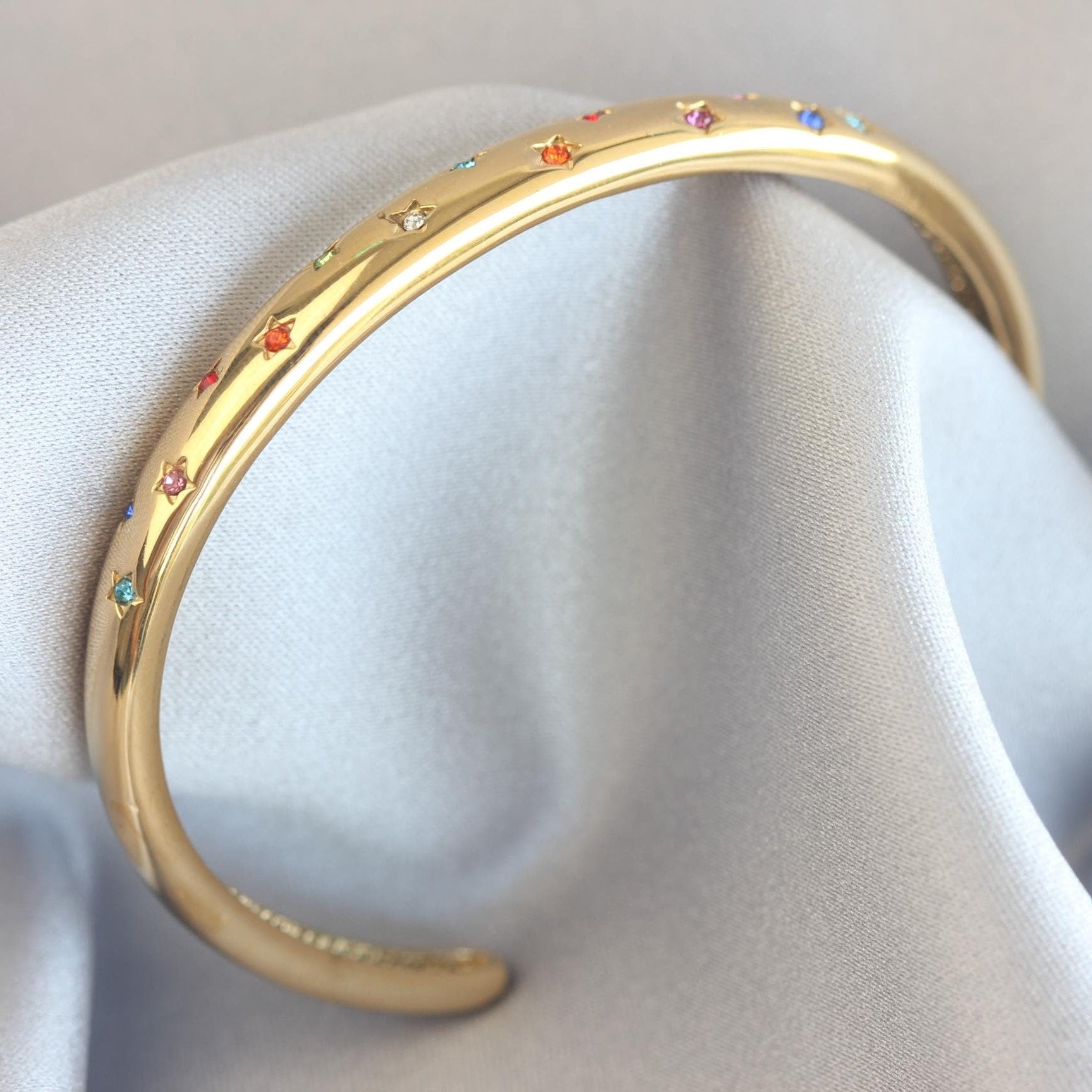 18K Gold Cuff Bracelet Celestial Open Bangle Stacking Gold Bracelet Waterproof Cuff Bracelet Unique Jewelry Bracelet Gift for Mom