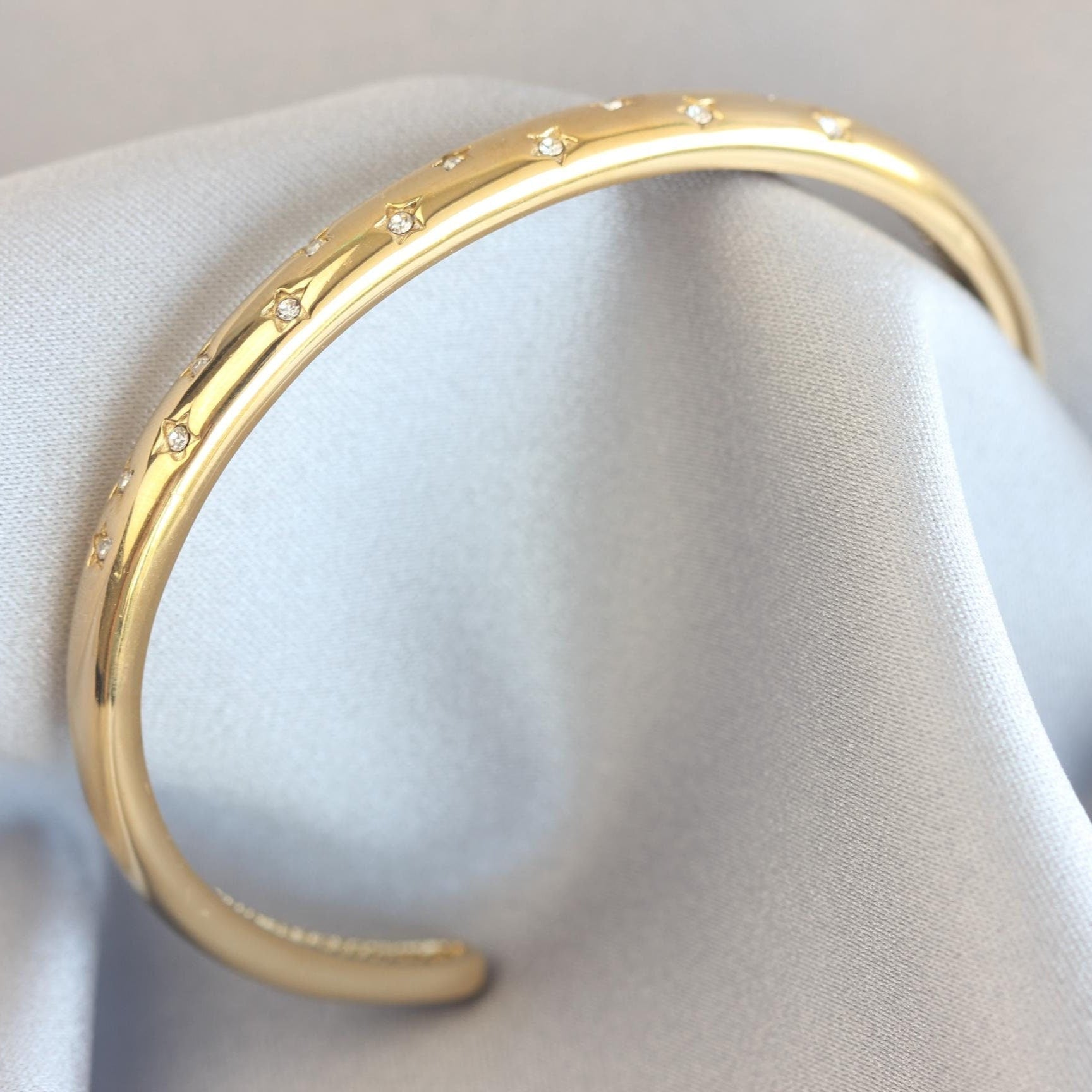 18K Gold Cuff Bracelet Celestial Open Bangle Stacking Gold Bracelet Waterproof Cuff Bracelet Unique Jewelry Bracelet Gift for Mom