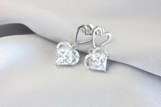 Shiny CZ Heart Stud Drop Earrings will add extra sparkle to your special day! Perfect gift for mom!
