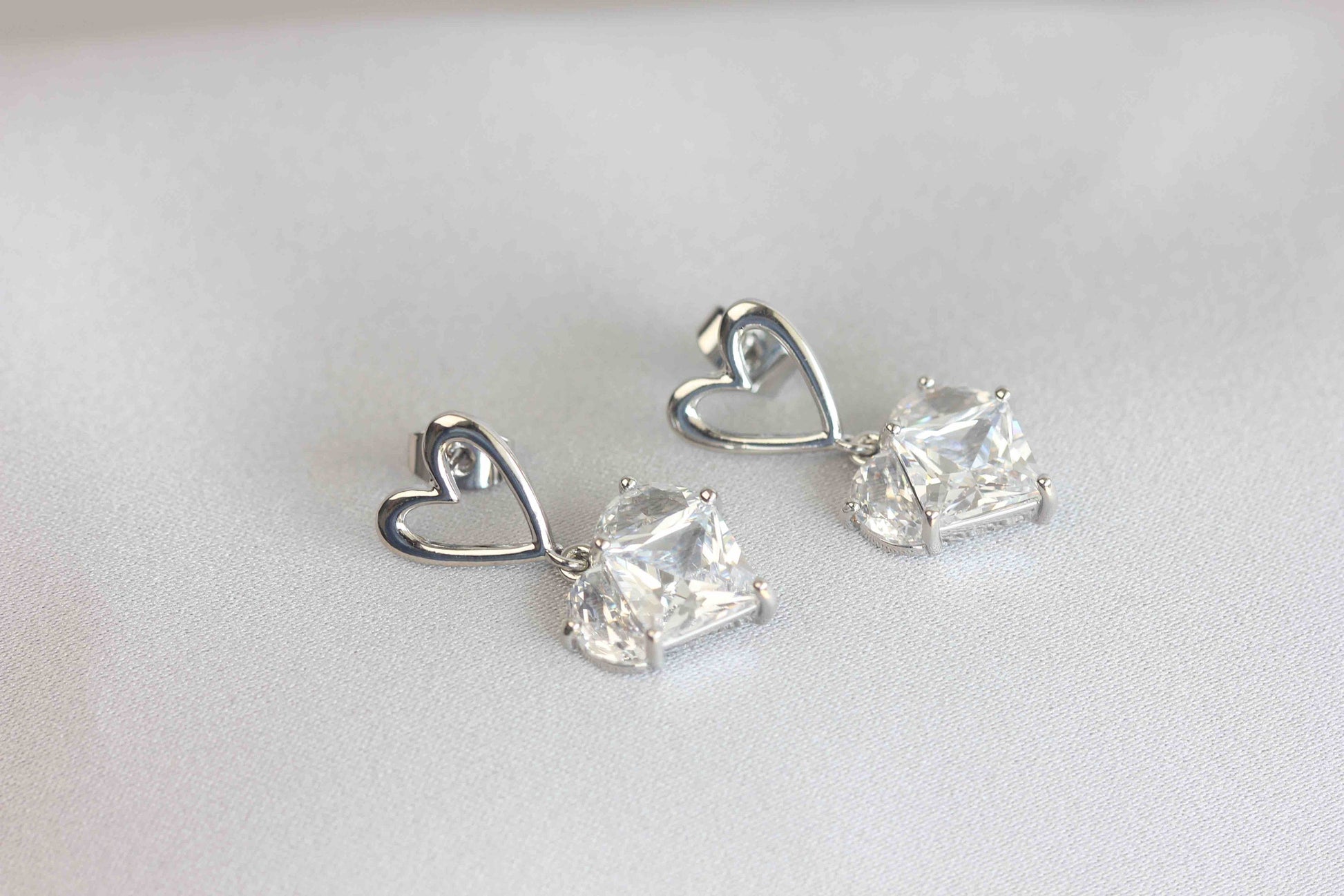 Shiny CZ Heart Stud Drop Earrings will add extra sparkle to your special day! Perfect gift for mom!