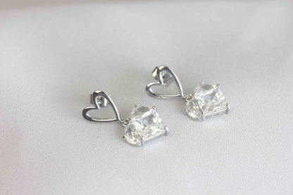 Shiny CZ Heart Stud Drop Earrings will add extra sparkle to your special day! Perfect gift for mom!