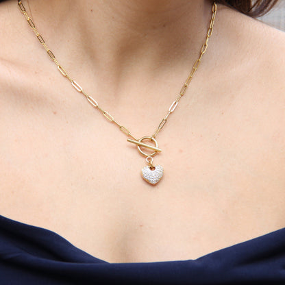 Link Chain Drop Heart Necklace reflects the beautiful harmony between one of the most popular chain type Link Chain and Cubic zirconia beaded shiny heart charm. Perfect gift for your her or for yourself!