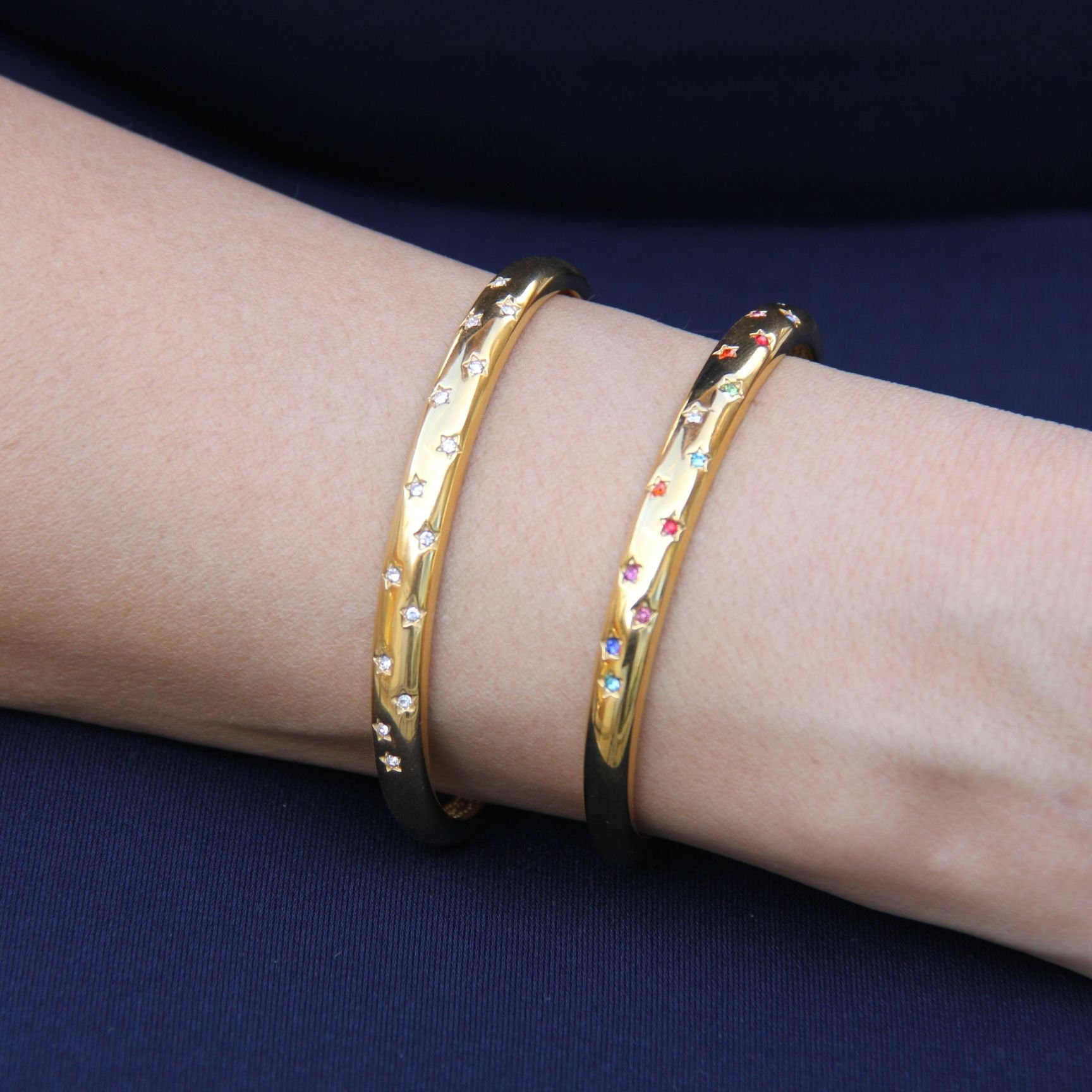 18K Gold Cuff Bracelet Celestial Open Bangle Stacking Gold Bracelet Waterproof Cuff Bracelet Unique Jewelry Bracelet Gift for Mom