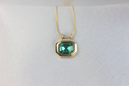 Green Pendant Vintage Necklace, 18K Gold Zircon Drop Necklace, Layering Dainty Chain Necklace, Unique Mother's Day Gift for Her