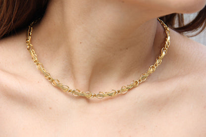 Twisted Chain Statement Necklace,18K Gold Layering Thick Chain Necklace,Waterproof Gold Thick Necklace,Handmade Jewelry Gift Her, Mom Gift