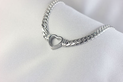 Cuban Link Chain Heart Necklace Braided Woven Cuban Chain Waterproof Chubby Thick Heart Chain Necklace for Women Handmade Jewelry Gift Mom