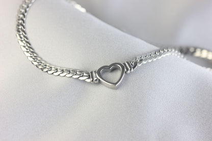 Cuban Link Chain Heart Necklace Braided Woven Cuban Chain Waterproof Chubby Thick Heart Chain Necklace for Women Handmade Jewelry Gift Mom