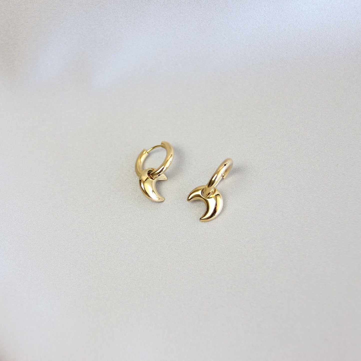 Star, Moon and Heart Pendant Gold Huggie Earrings. Mix and Match 18K gold hoop celestial earrings. Perfect gift for your loved ones.