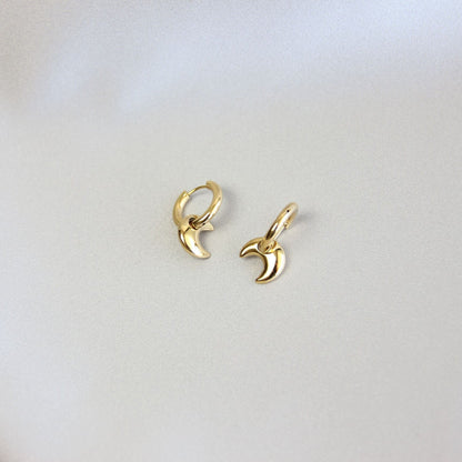 Star, Moon and Heart Pendant Gold Huggie Earrings. Mix and Match 18K gold hoop celestial earrings. Perfect gift for your loved ones.