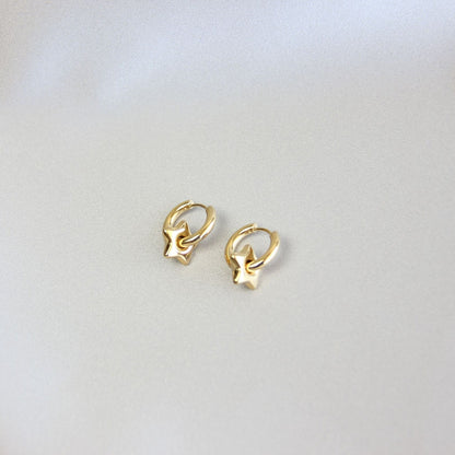 Star, Moon and Heart Pendant Gold Huggie Earrings. Mix and Match 18K gold hoop celestial earrings. Perfect gift for your loved ones.