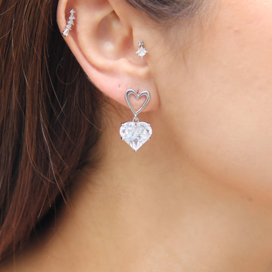 Shiny CZ Heart Stud Drop Earrings will add extra sparkle to your special day! Perfect gift for mom!