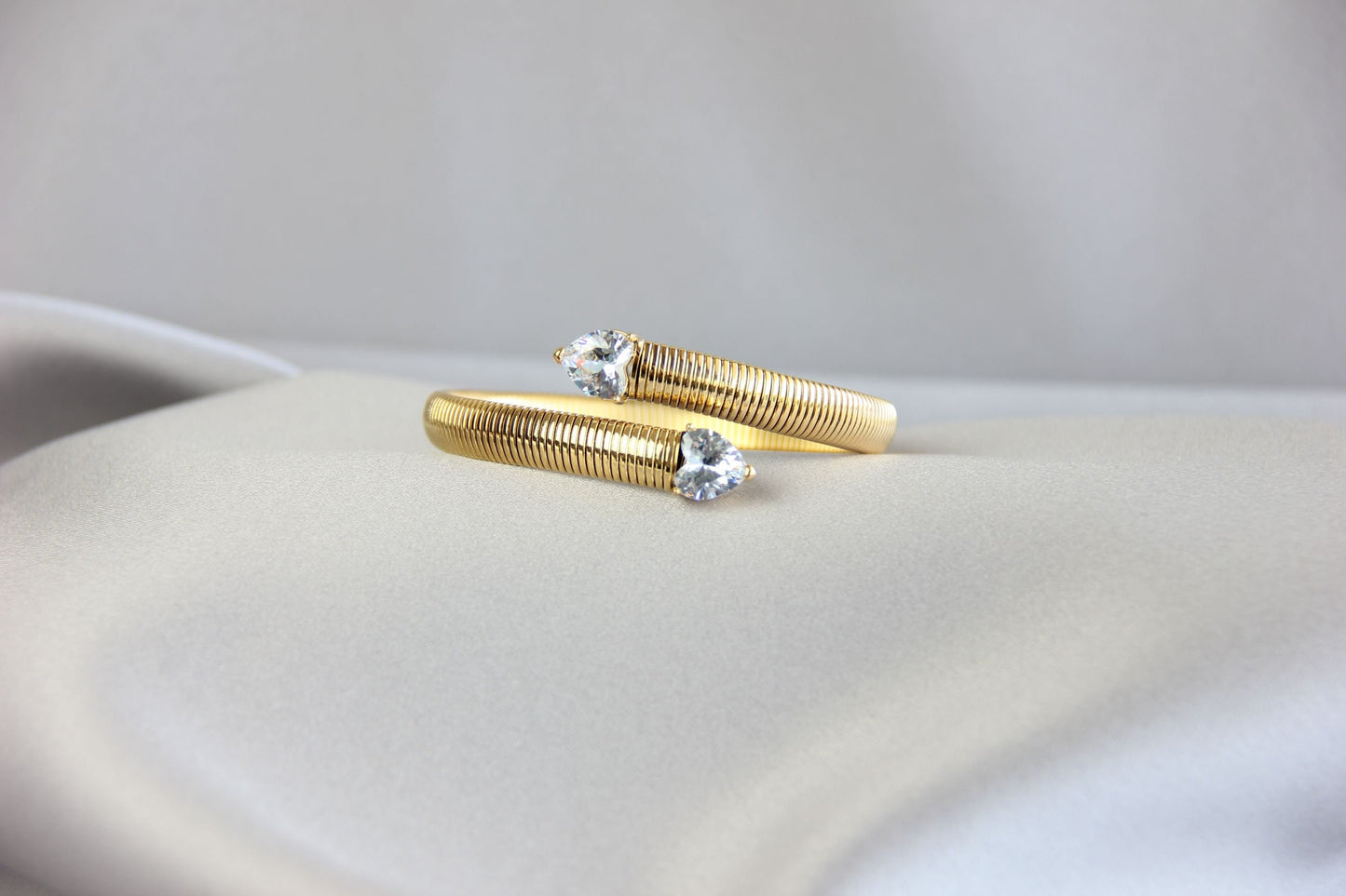 Gold Elastic Love Chain Bracelet, Stretch Bangle CZ Heart Bracelet, Waterproof Gold Bangle for Women, Unique Jewelry Bracelet, Gift for Mom