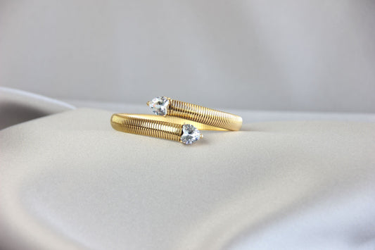 Gold Elastic Love Chain Bracelet, Stretch Bangle CZ Heart Bracelet, Waterproof Gold Bangle for Women, Unique Jewelry Bracelet, Gift for Mom