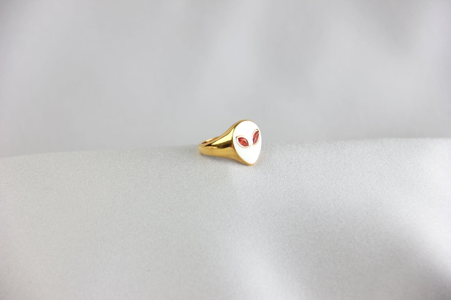 Gold Enamel Alien Jewelry,18K Gold Dome Alien Waterproof Ring,Statement Alien Jewelry,Handmade Stacking Gold Ring,Valentine Gifts for Her