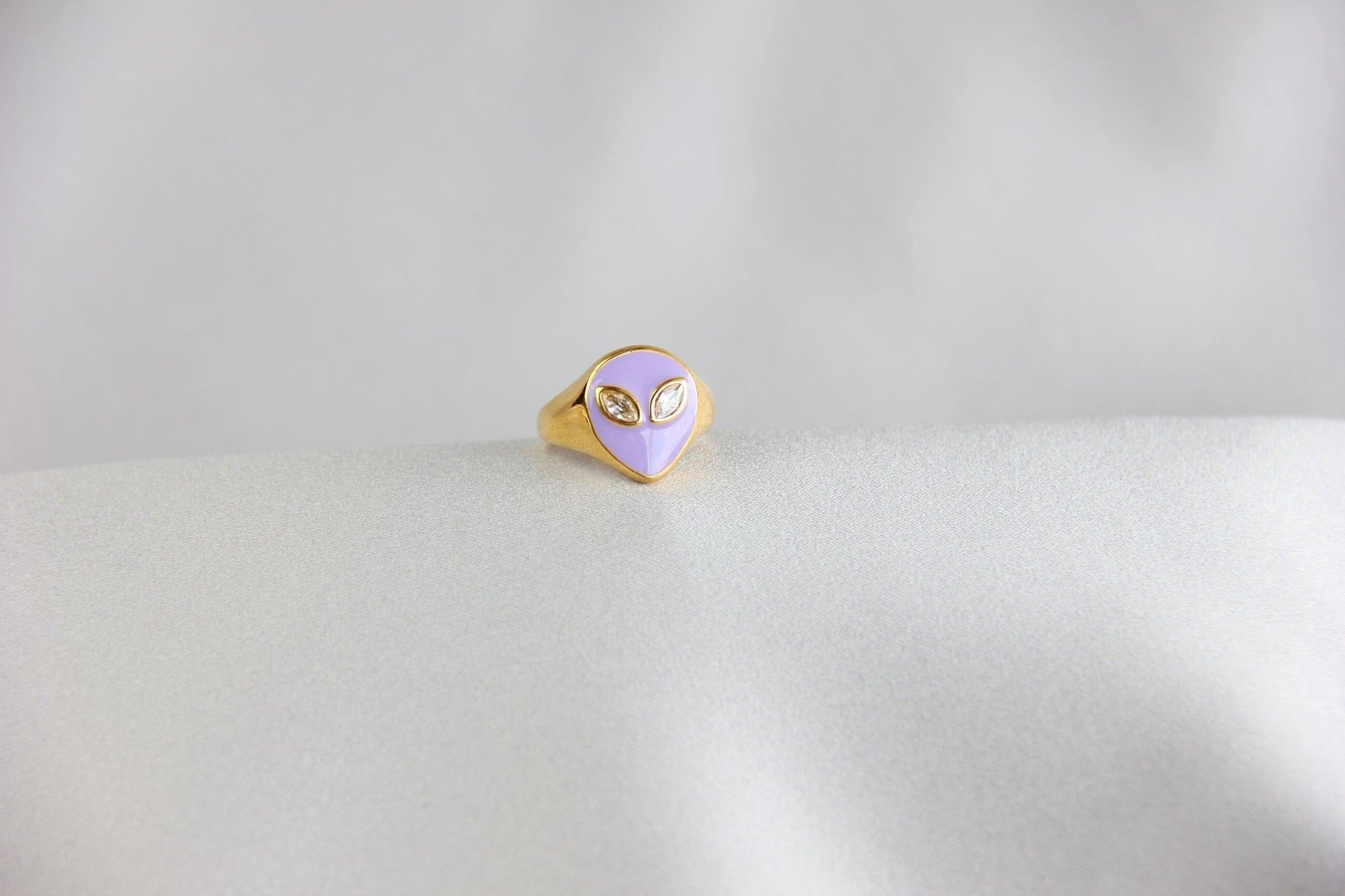 Gold Enamel Alien Jewelry,18K Gold Dome Alien Waterproof Ring,Statement Alien Jewelry,Handmade Stacking Gold Ring,Valentine Gifts for Her