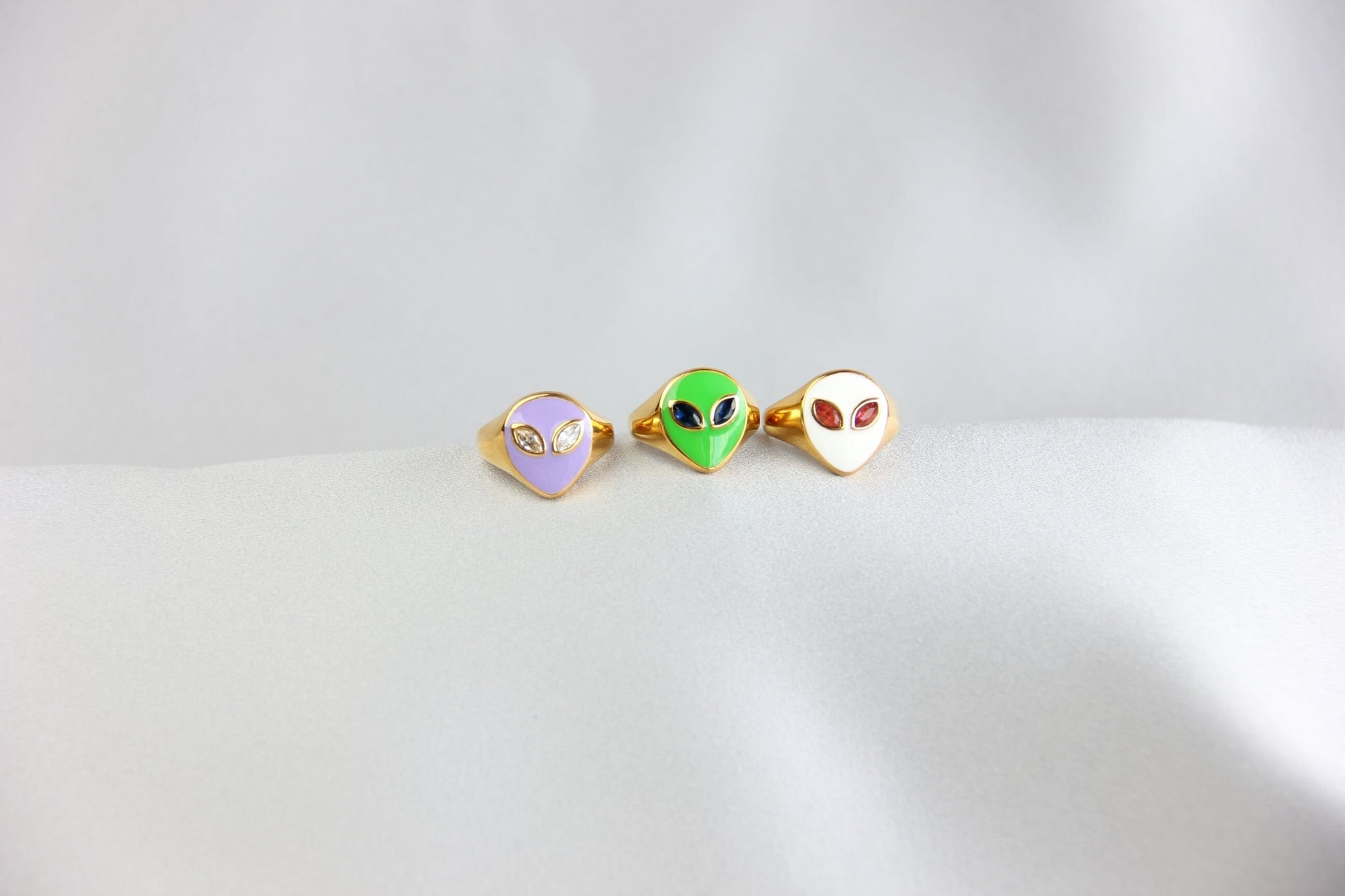 Gold Enamel Alien Jewelry,18K Gold Dome Alien Waterproof Ring,Statement Alien Jewelry,Handmade Stacking Gold Ring,Valentine Gifts for Her