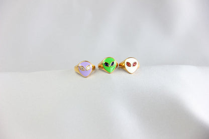 Gold Enamel Alien Jewelry,18K Gold Dome Alien Waterproof Ring,Statement Alien Jewelry,Handmade Stacking Gold Ring,Valentine Gifts for Her