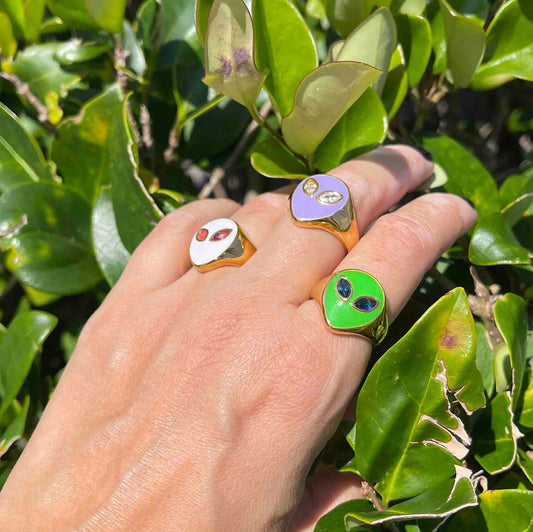 Gold Enamel Alien Jewelry,18K Gold Dome Alien Waterproof Ring,Statement Alien Jewelry,Handmade Stacking Gold Ring,Valentine Gifts for Her