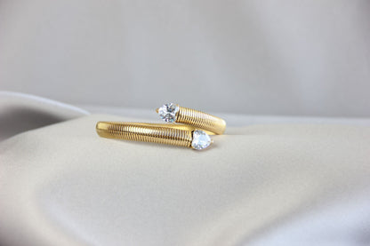 Gold Elastic Love Chain Bracelet, Stretch Bangle CZ Heart Bracelet, Waterproof Gold Bangle for Women, Unique Jewelry Bracelet, Gift for Mom