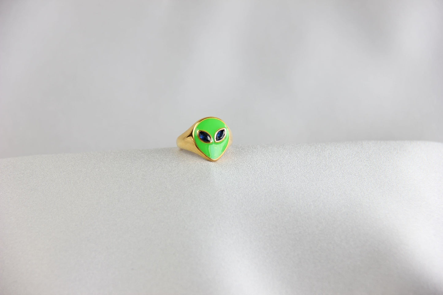 Gold Enamel Alien Jewelry,18K Gold Dome Alien Waterproof Ring,Statement Alien Jewelry,Handmade Stacking Gold Ring,Valentine Gifts for Her