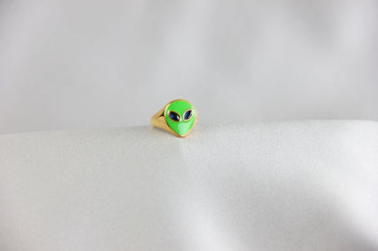 Gold Enamel Alien Jewelry,18K Gold Dome Alien Waterproof Ring,Statement Alien Jewelry,Handmade Stacking Gold Ring,Valentine Gifts for Her