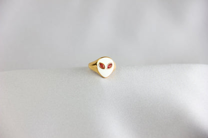 Gold Enamel Alien Jewelry,18K Gold Dome Alien Waterproof Ring,Statement Alien Jewelry,Handmade Stacking Gold Ring,Valentine Gifts for Her